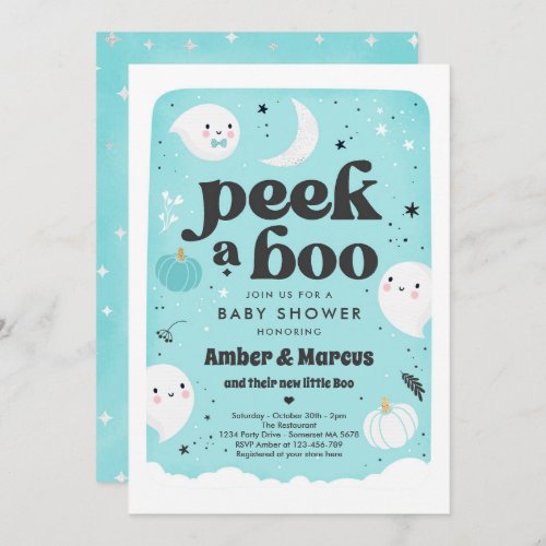Peek A Boo Cute Mint Ghost Baby Shower Invitation