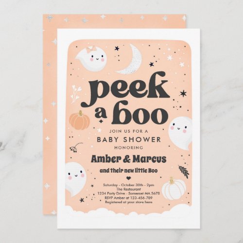 Peek A Boo Cute Peach Ghost Baby Shower Invitation