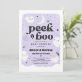 Peek A Boo Cute Purple Ghost Baby Shower Invitation (Standing Front)