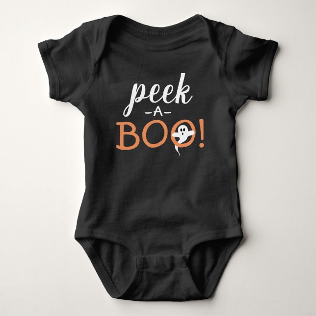 Peek a Boo Cute Spooky Ghost Funny Halloween Baby Bodysuit (Front)