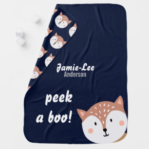 Peek-a-boo Fox Baby Blue Boys Named Swaddle Baby Blanket