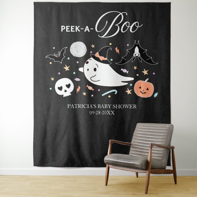 Peek-A-Boo Ghost Halloween Baby Shower Backdrop (In Situ)