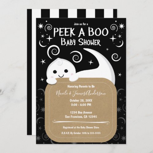 Peek a BOO Ghost Halloween Baby Shower  Invitation