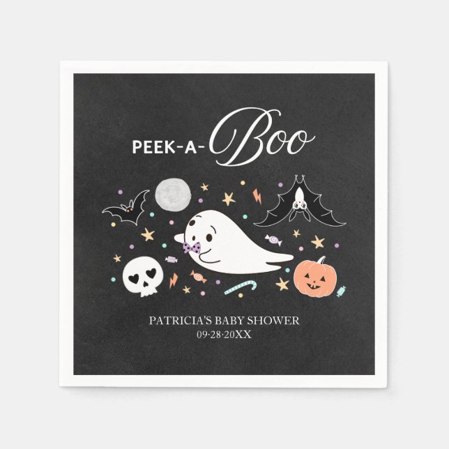 Peek-A-Boo Ghost Halloween Boy Baby Shower Napkins (Front)
