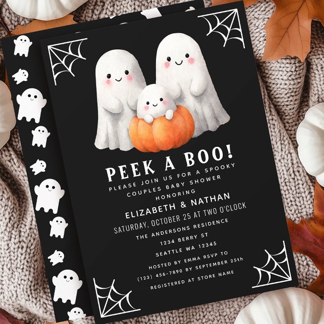 Peek A Boo Ghost Halloween Couples Baby Shower Invitation (Creator Uploaded)