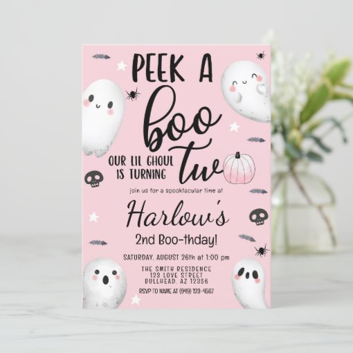 Peek a Boo Ghost Pastel Pink Halloween Birthday Invitation | Zazzle
