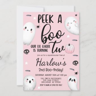 Peek a Boo Ghost Pastel Pink Halloween Birthday Invitation | Zazzle