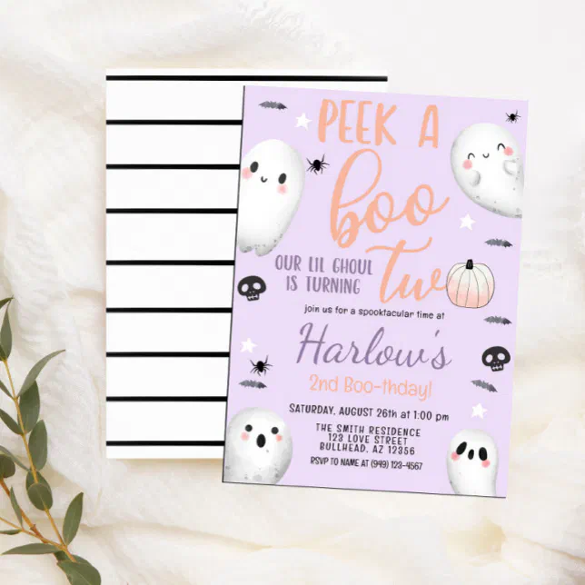 Peek a Boo Ghost Pastel Purple Halloween Birthday Invitation | Zazzle