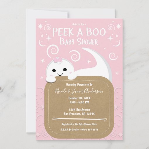 Peek a BOO Ghost Pink Halloween Baby Shower Invitation | Zazzle
