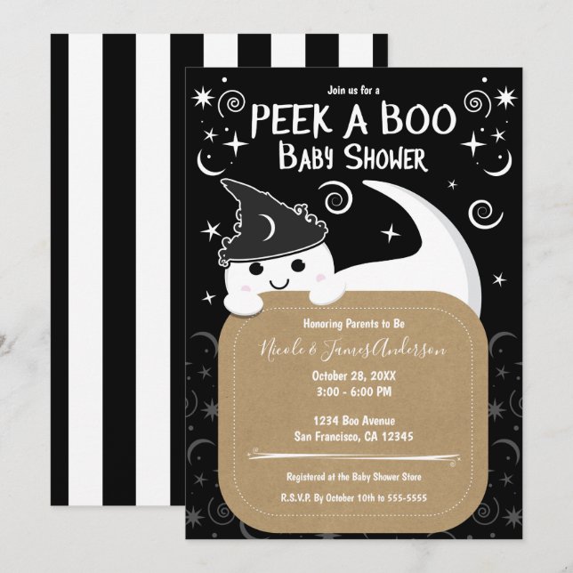 Peek a BOO Ghost Witch Halloween Baby Shower    Invitation (Front/Back)