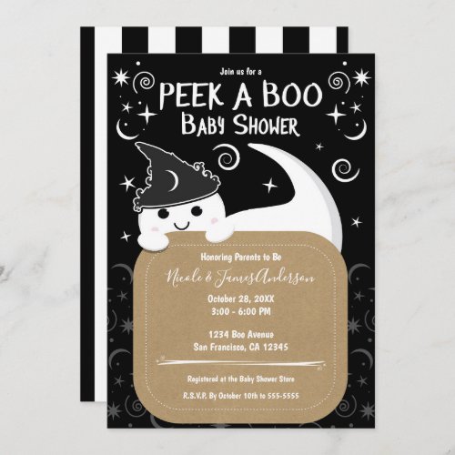 Peek a BOO Ghost Witch Halloween Baby Shower    Invitation