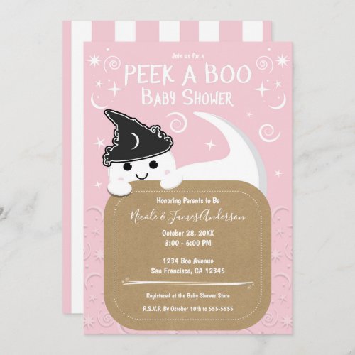 Peek a BOO Ghost Witch Pink Halloween Baby Shower  Invitation