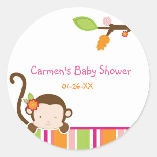 Peek A Boo Girl Monkey Baby Shower Favor Sticker