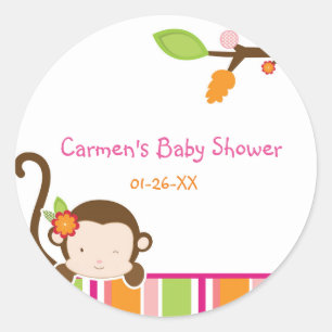 Peek A Boo Girl Monkey Baby Shower Favor Sticker