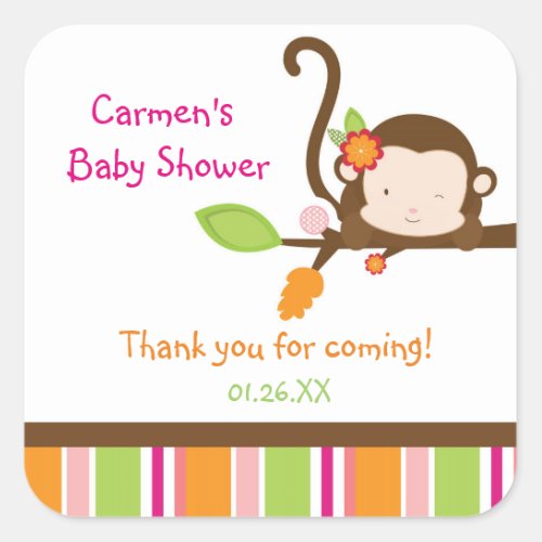 Peek A Boo Girl Monkey Baby Shower Favor Stickers