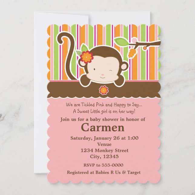 Peek A Boo Girl Monkey Baby Shower Invitation (Front)