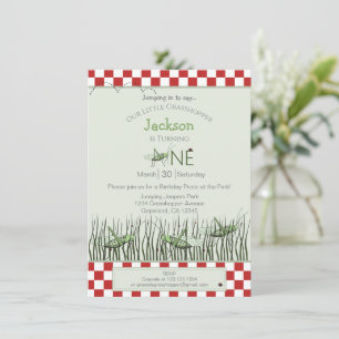 Peek-a-Boo Grasshoppers 1st Birthday Picnic Party Invitation