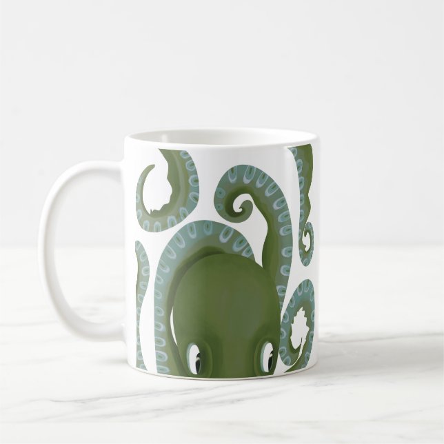 Peek-A-Boo Green Octopus Coffee Mug (Left)