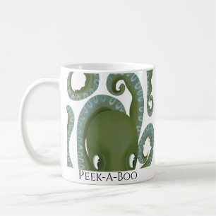 Peek-A-Boo Green Octopus Personalized Name Kids Coffee Mug