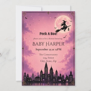 Peek A Boo Halloween Baby Shower Invitation   Pink