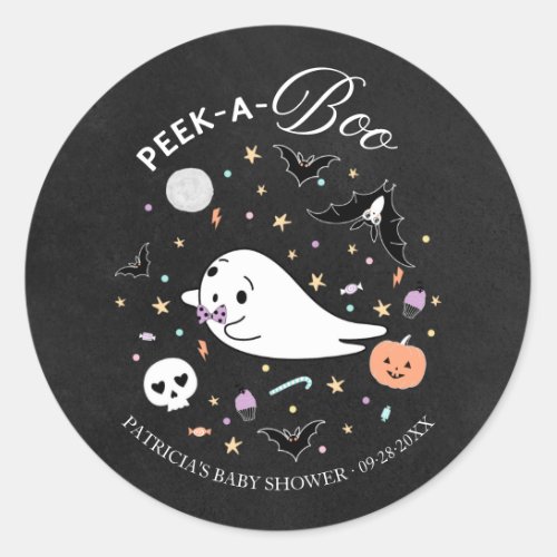 Peek_A_Boo Halloween Boy Baby Shower Classic Round Sticker