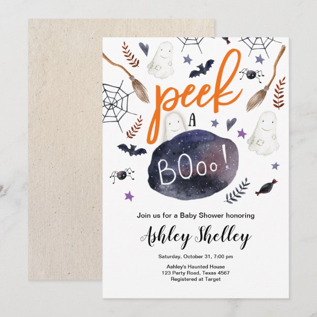 Peek a Boo Halloween Gender Neutral Baby Shower Invitation (Front/Back)
