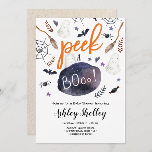 Peek a Boo Halloween Gender Neutral Baby Shower Invitation