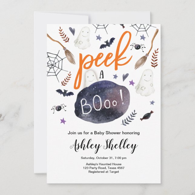Peek a Boo Halloween Gender Neutral Baby Shower Invitation (Front)