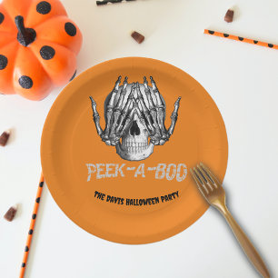 Peek A Boo Halloween Spooky Horror Skull Paper Plates