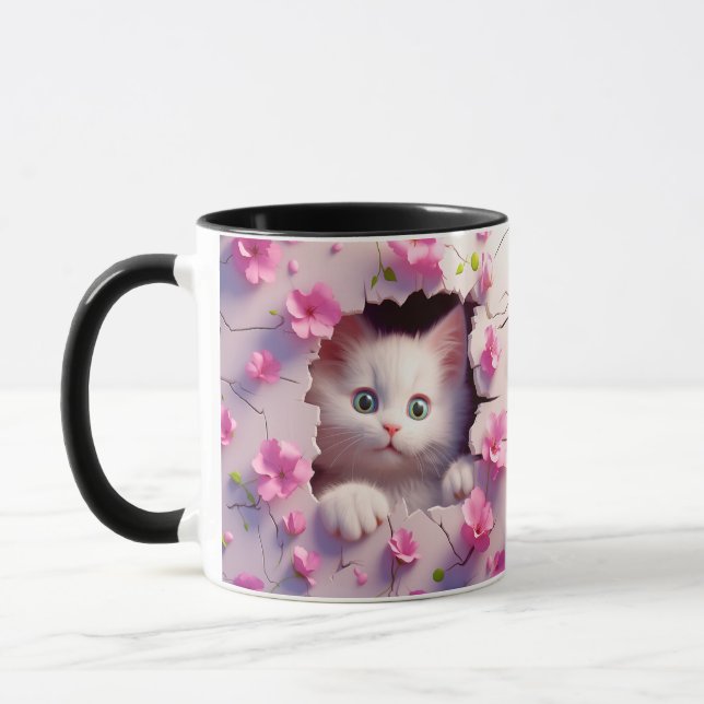 Peek-a-Boo Kitten Blossom Mug (Left)