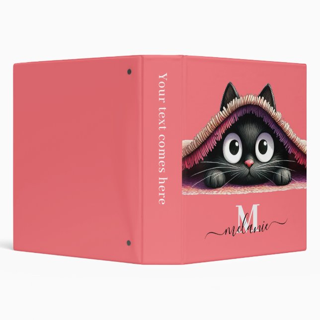 Peek-a-Boo Kitten Script Name Monogram 3 Ring Binder (Background)