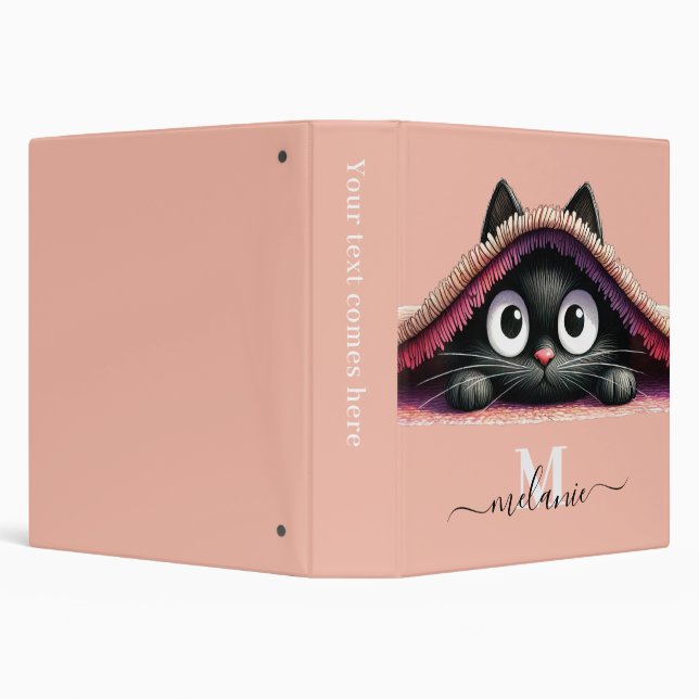 Peek-a-Boo Kitten Script Name Monogram 3 Ring Binder (Background)