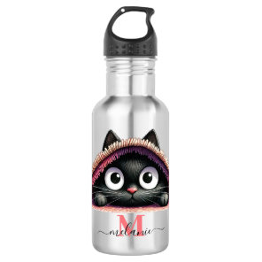 Peek-a-Boo Kitten Script Name Monogram Girls' Stainless Steel Water Bottle