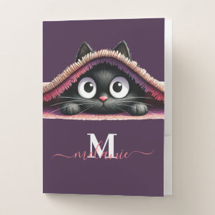 Peek-a-Boo Kitten Script Name Monogram Pocket Folder