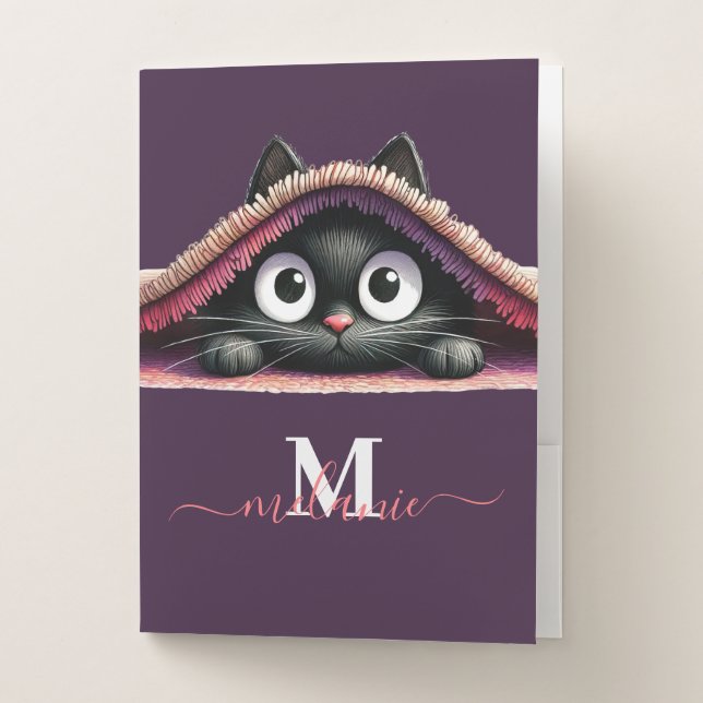 Peek-a-Boo Kitten Script Name Monogram Pocket Folder (Front)