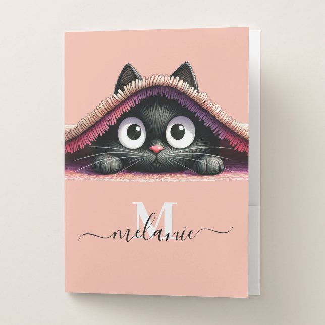 Peek-a-Boo Kitten Script Name Monogram Pocket Folder (Front)