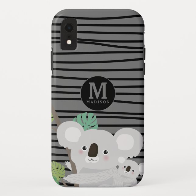 Peek-a-Boo Koala Mama and Baby Stripes Monogram Case-Mate iPhone Case (Back)
