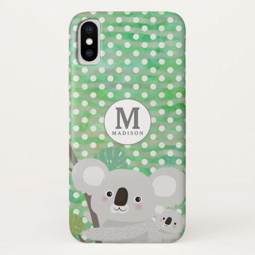 Peek_a_Boo Koala Mama  Baby Polka Dot Monogram iPhone XS Case