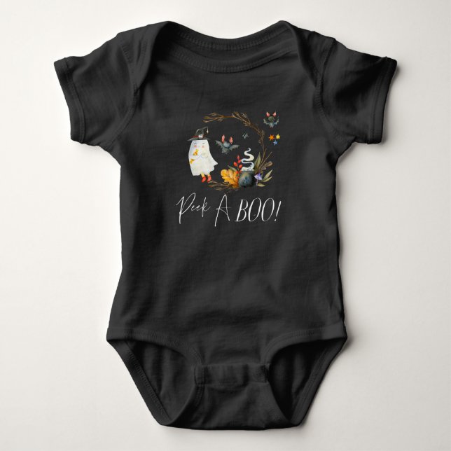 Peek-A-Boo | Little Ghost Halloween Baby Bodysuit (Front)