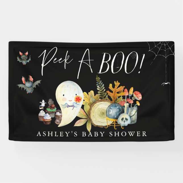 Peek-A-Boo | Little Ghost Halloween Baby Shower Banner (Horizontal)