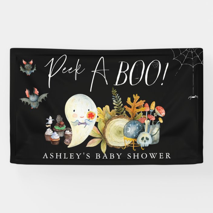 Peek A Boo Little Ghost Halloween Baby Shower Banner Zazzle Com