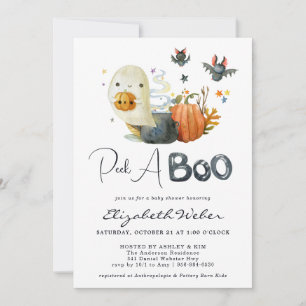 Peek-A-Boo Little Ghost Halloween Baby Shower Invitation