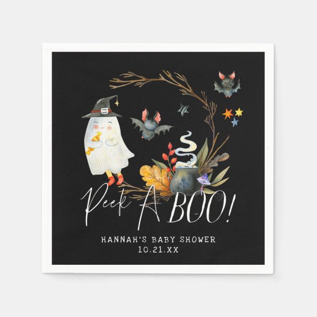 Peek-A-Boo | Little Ghost Halloween Baby Shower Napkins (Front)