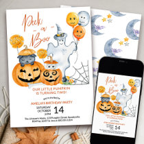 Peek a Boo Little Pumpkin Turning Two 2nd Birthday Invitation