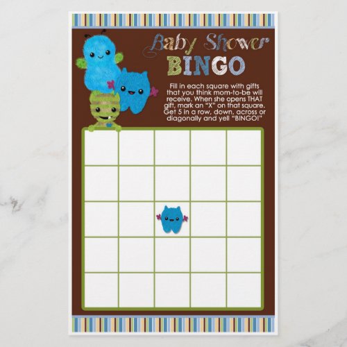 Peek a Boo Monsters Baby Shower Game BINGO Cards