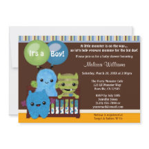 Peek a Boo MONSTERS Baby Shower invitation boy PAB