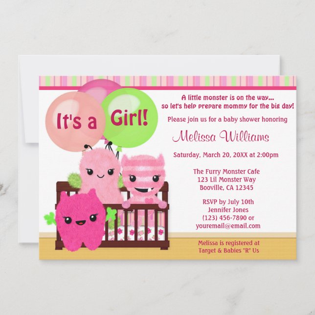 Peek a Boo MONSTERS Girl Baby Shower invitation (Front)