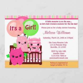 Peek A Boo Monsters Girl Baby Shower Invitation by MonkeyHutDesigns at Zazzle