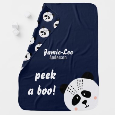 Peek-a-boo Panda Bear Baby Blue Boys Named Swaddle Baby Blanket