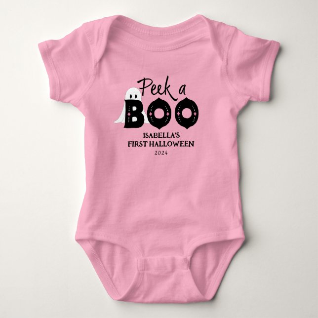 Peek A Boo Personalized Baby's 1st Halloween Baby Bodysuit (Front)